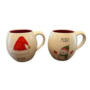 RAE DUNN Christmas MERRY and BELIEVE Coffee Mugs-Set of 2